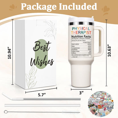 Lifecapido Physical Therapist Gifts, PT 40oz Insulated Tumbler with Stickers, Birthday Christmas PT Month Gifts for Physical Therapists, Creamy