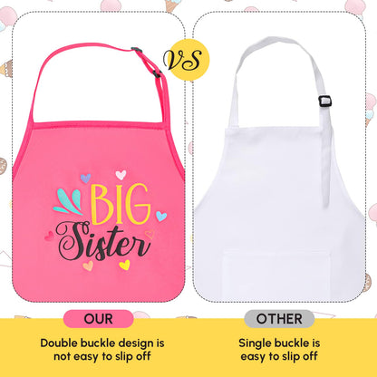 Big Sister Apron with Pockets Big Sister Gifts for Girls Adjustable Toddler Apron for Baby Shower Cooking, Baking