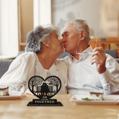 Golden Anniversary Wedding Gifts for Couple, 50th Wedding Metal Tabletop Decor with Engraved Heart, Timeless Home Keepsake for Parents,Couple,Friends