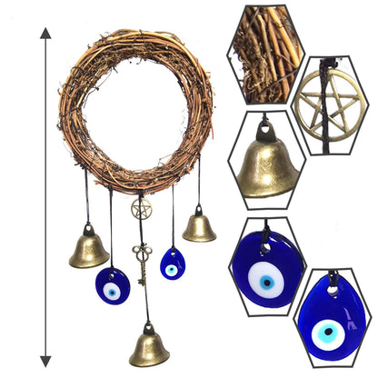 Witch Bells for Door Knob Protection,Witchy Wicca Decor Clear Negative Energies with Blue Evil Eyes for Home Garden Courtyard Decor Protection