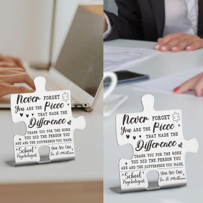 School Psychologist Appreciation Gifts, Thank You Gifts for School Psychologist Week Birthday Christmas Team Office Ornament Decor Stainless Steel Puzzle Piece Decorative Signs Plaques Ann19