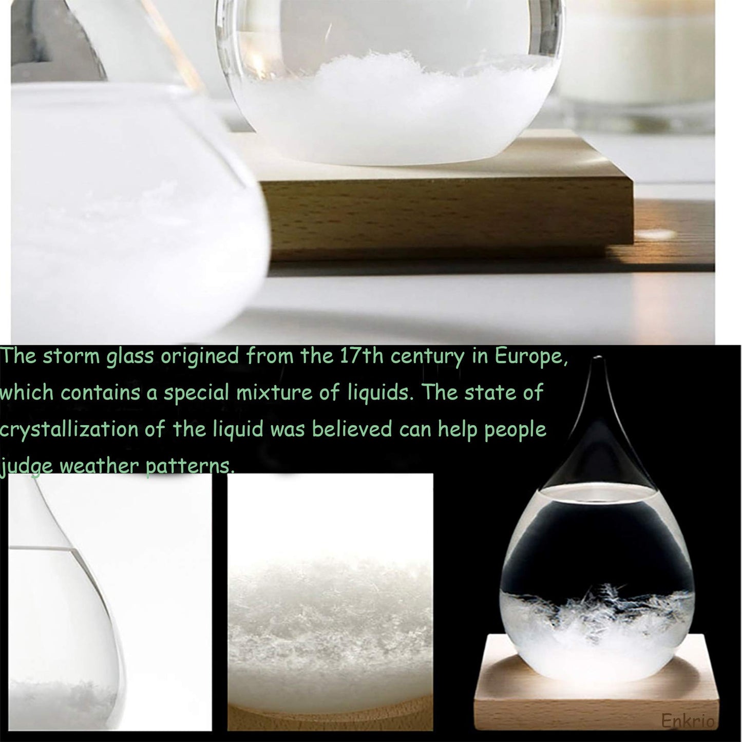 Storm Glass Weather Predictor, Barometer Bottle with Wood Base for Home & Office Decoration - Weather Station (Medium)