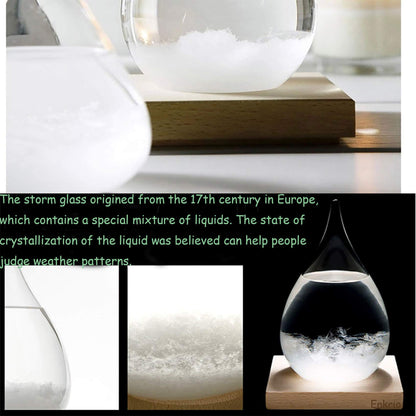 Storm Glass Weather Predictor, Barometer Bottle with Wood Base for Home & Office Decoration - Weather Station (Medium)