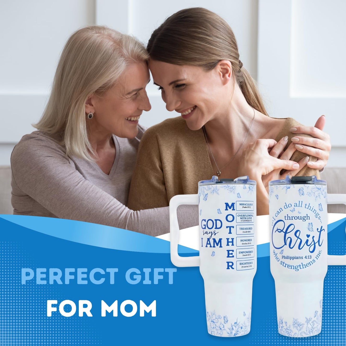 Christian Gifts For Mom, Mom Gift Tumbler With Handle 40oz, Christian Religious Moms Gifts, Birthday Gift for Moms, Stepmom, Mommy To Be from Daughter, Son or Family, Present for Women Faith