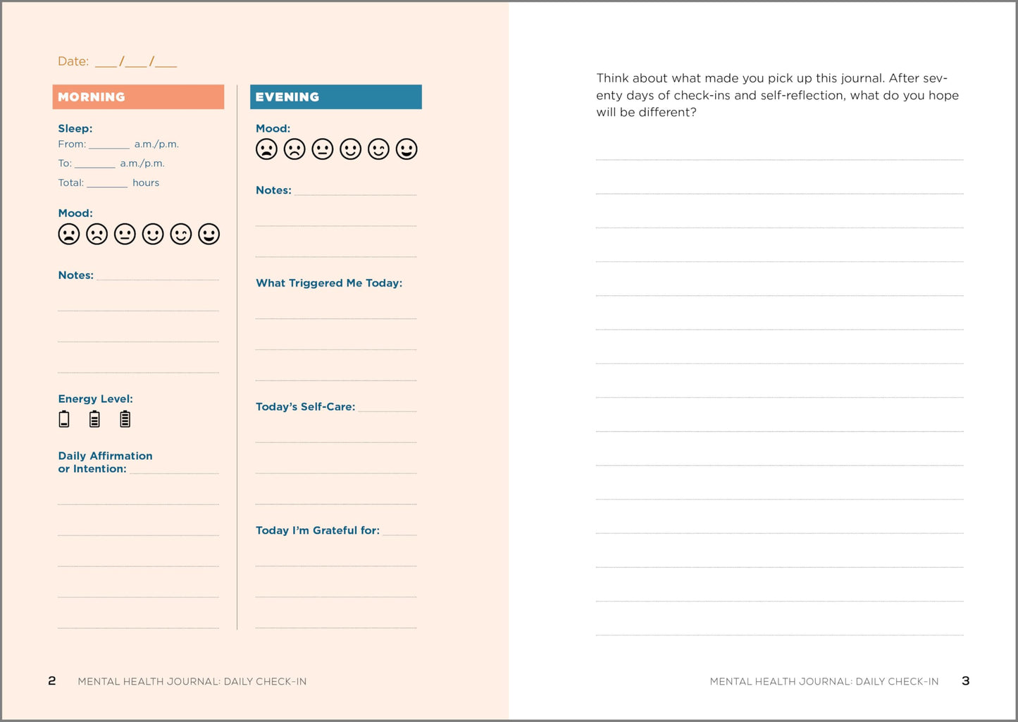 Mental Health Journal: Daily Check-In: 70 Days of Reflection Space to Track Your Moods, Intentions, and Well-Being
