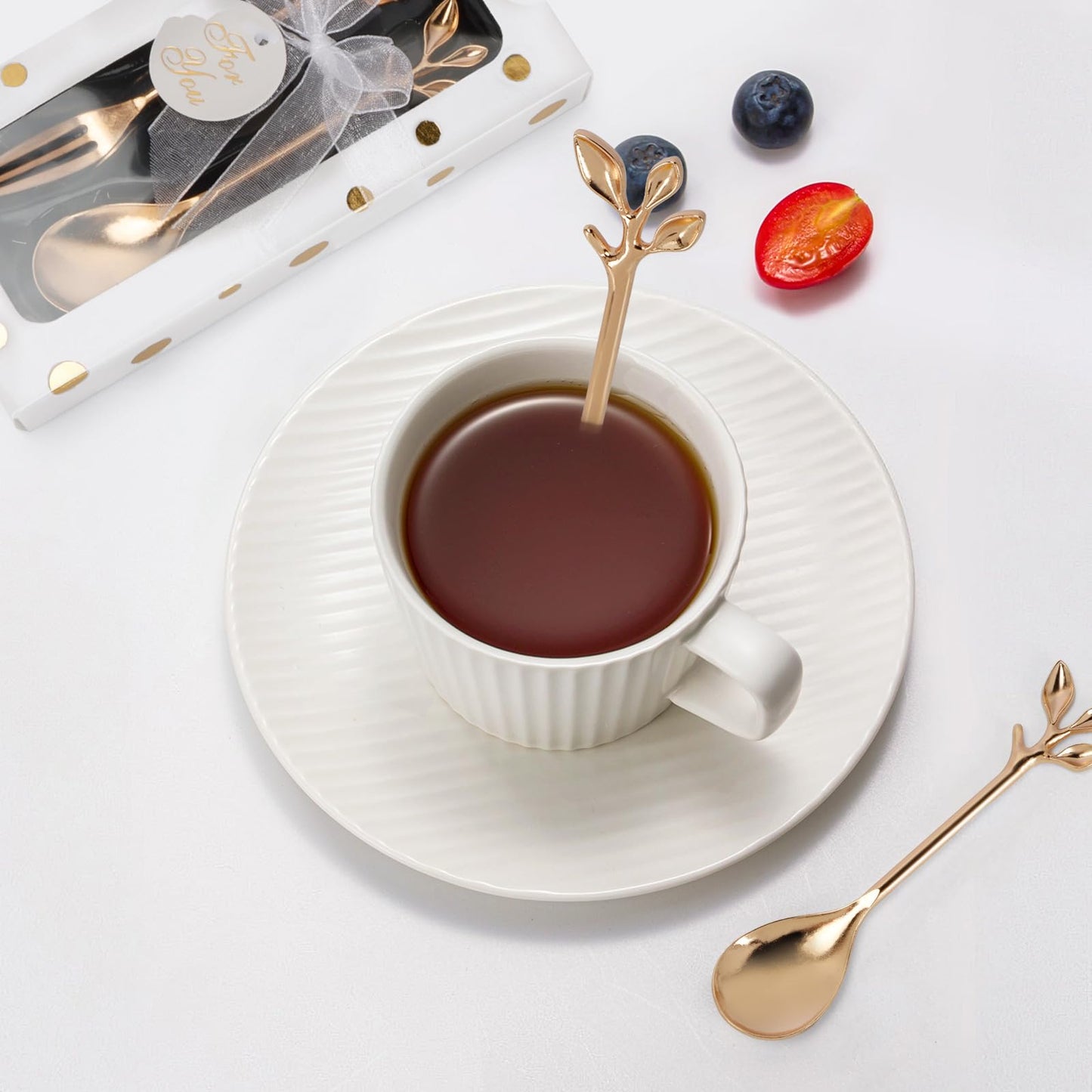 32 Pcs (16 Packs) Tea Party Favors - Perfect Souvenir for Any Occasion, Includes 16 Teaspoons with 16 Forks for Wedding, Bridal & Baby Shower Gifts for Guests (Leaf)