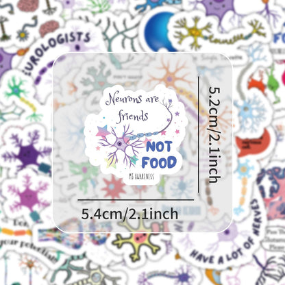 54 Pcs Neuron Stickers, Science Brain Cell Themed Stickers with Sizes 1.3-3 Inches, Waterproof Vinyl Stickers for Laptop Water Bottle Notebook, Educational Sticker for Science Lovers Kids Adults