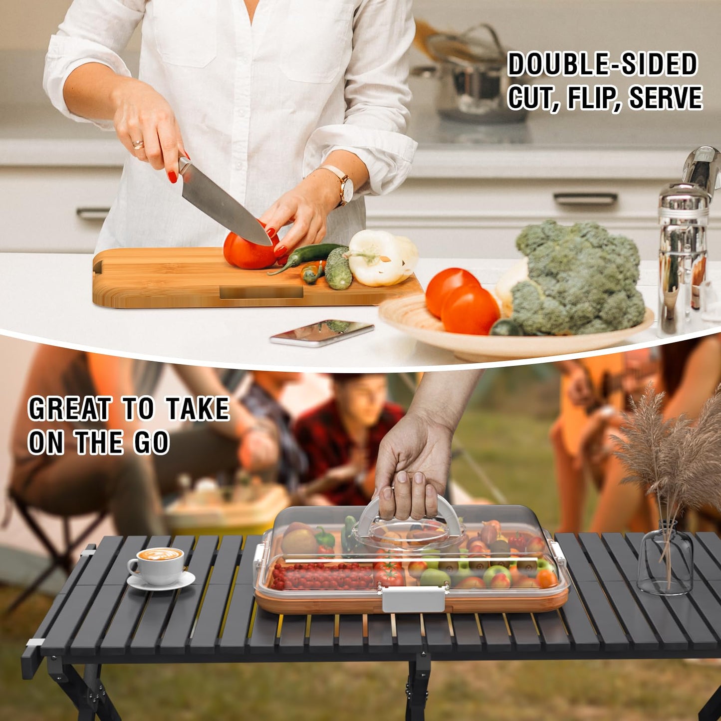 Renmxj Charcuterie Board with Clear Lid, Travel Portable Cheese Board Charcuterie Boxes Cutting Boards for Kitchen, House Warming Gifts New Home, Gifts for Women (White, 6 Compartments)