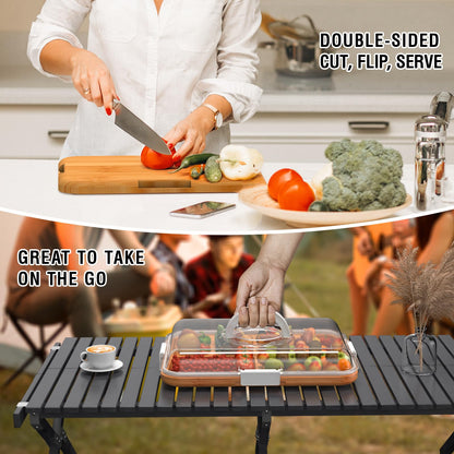 Renmxj Charcuterie Board with Clear Lid, Travel Portable Cheese Board Charcuterie Boxes Cutting Boards for Kitchen, House Warming Gifts New Home, Gifts for Women (White, 6 Compartments)