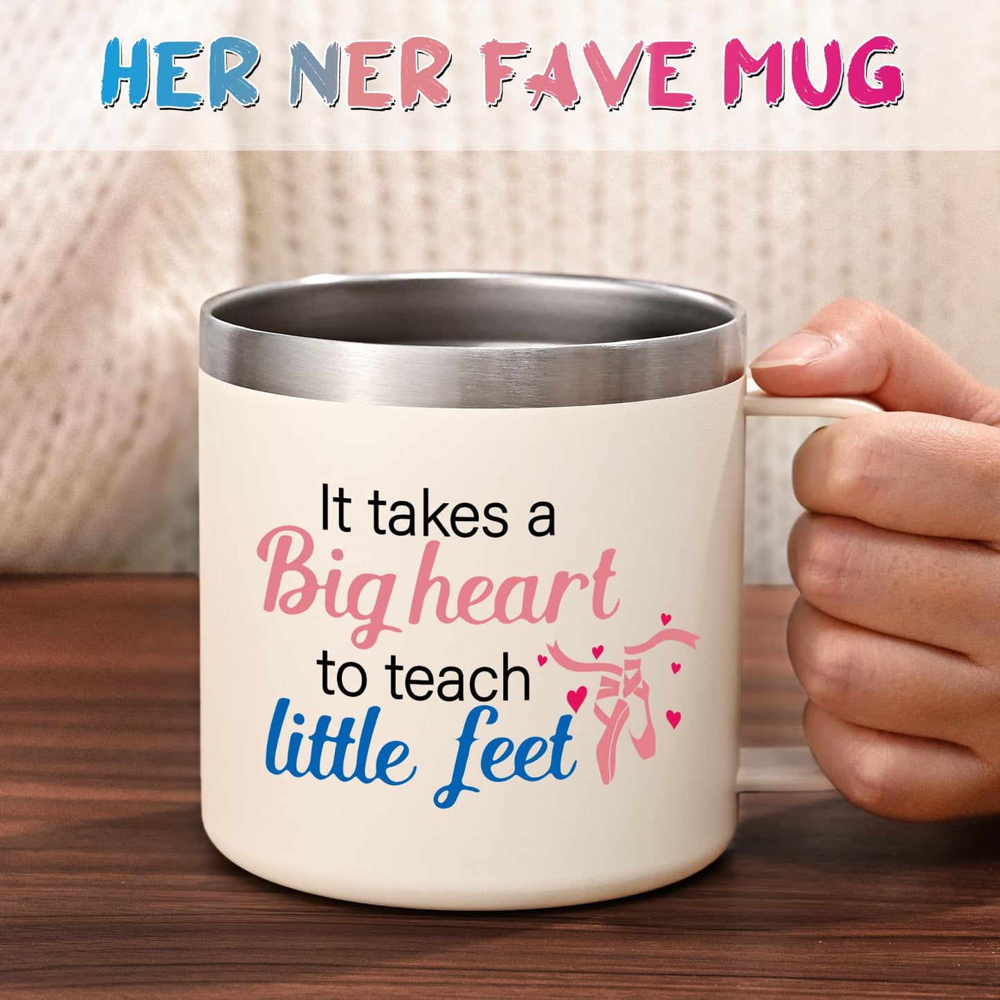 Lifecapido Dance Teacher Gifts, It Takes A Big Heart to Teach Little Feet Coffee Mug, Dance Teacher Appreciation Gifts for Dance Lover, 14Oz Stainless Steel Coffee Mug, Creamy White