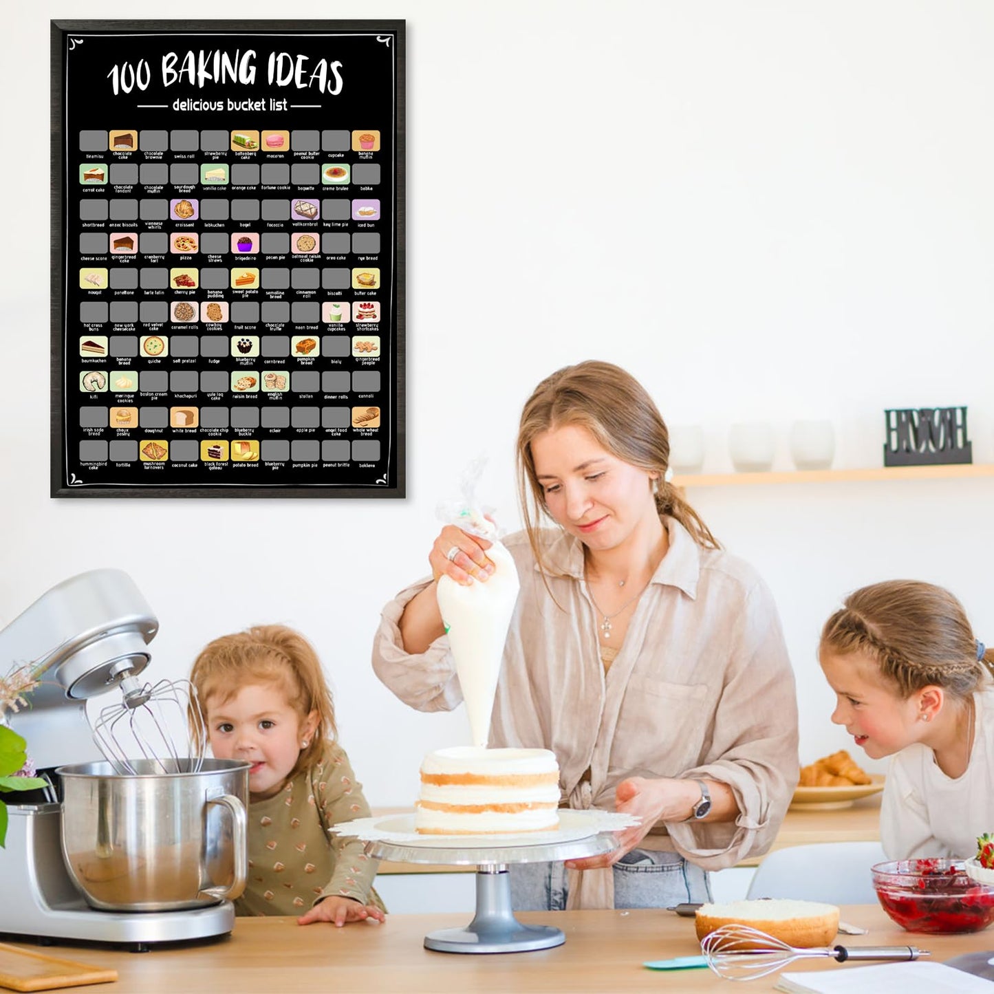 EIHFHIE 100 Bakes Scratch Off Poster, Baking Bucket List Scratch Off Poster, Personalised Baking Gifts for Women Who Love to Bake, Fun Christmas Gifts for Bakers, Foodie Gift, Meal Planners
