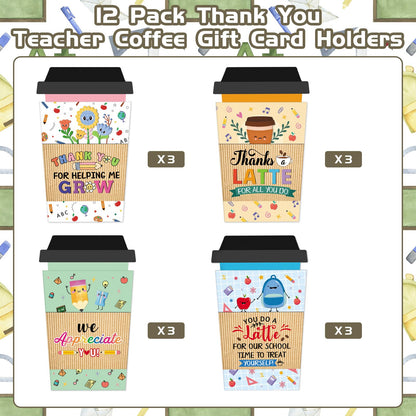 JUESMOS Teacher Appreciation Gift Cards Holders Bulk Thank You Teacher Coffee Gift Card Holder for Teachers Appreciation Week Cute Gifts Card Holder Thank You Greeting Cards for Teachers