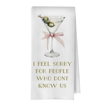 Dirty Martini Kitchen Towels - Cocktail Lovers Gifts Dish Towels for Kitchen Decor, Coquette Pink Bow Martini Decorative Waffle Hand Tea Towel, 16x24 Inches