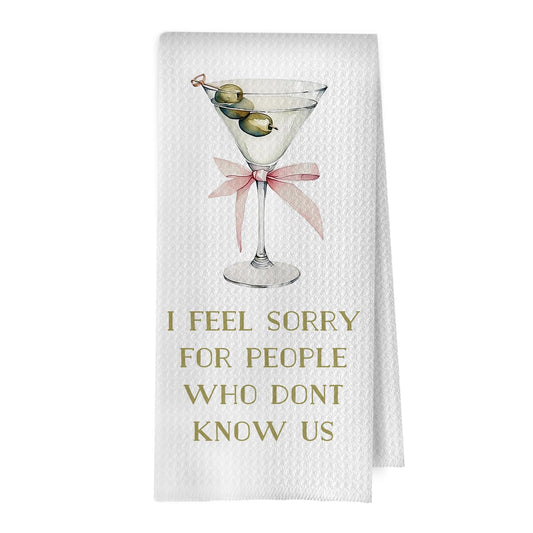 Dirty Martini Kitchen Towels - Cocktail Lovers Gifts Dish Towels for Kitchen Decor, Coquette Pink Bow Martini Decorative Waffle Hand Tea Towel, 16x24 Inches