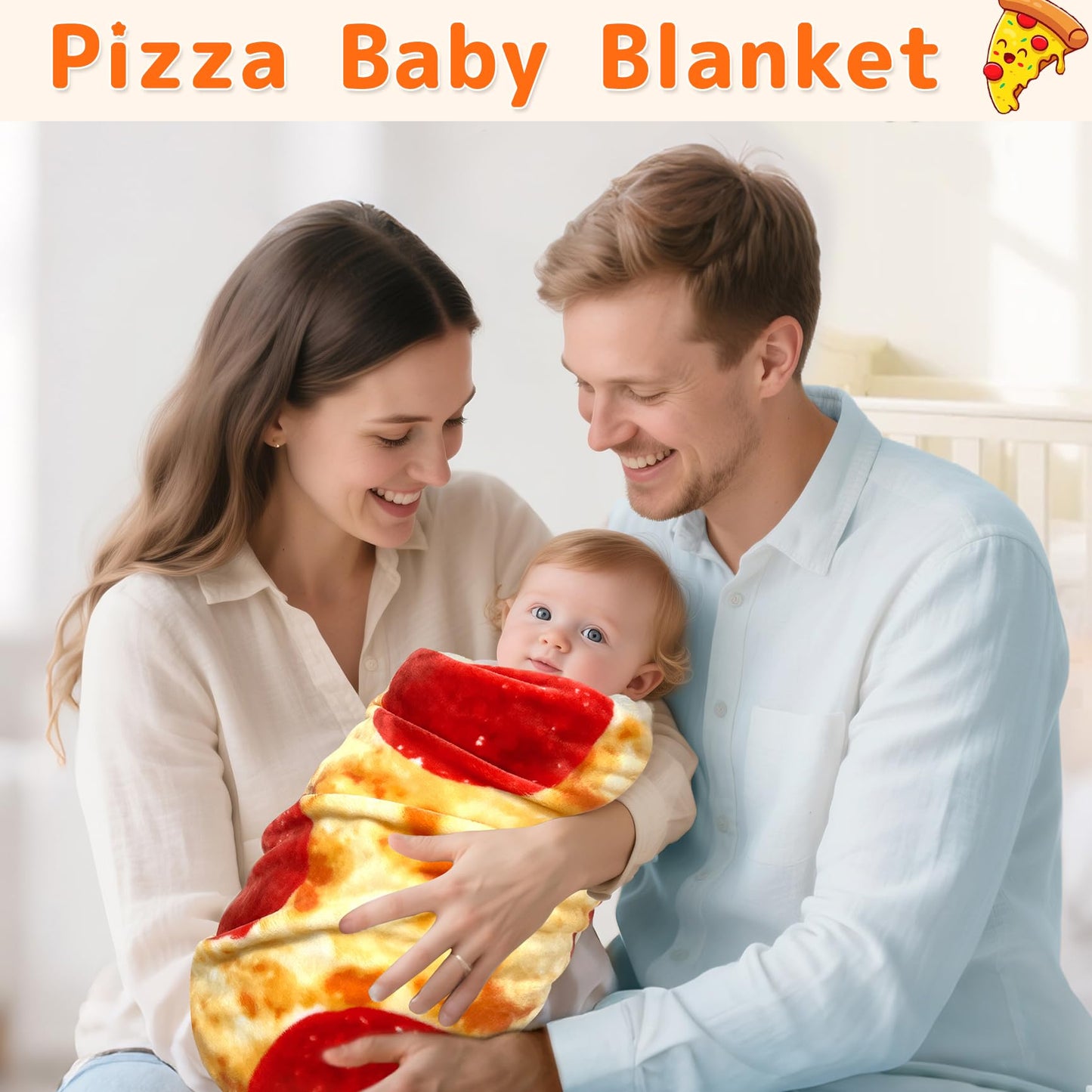 CASOFU Baby Pizzas Swaddle Blanket, Funny Blankets Gag Gifts for Baby Shower Boy Girl Toddler Newborn, 285 GSM Soft Flannel Food Novelty Blanket White Elephant Gifts for Toddler (Flaming, 36 inches)