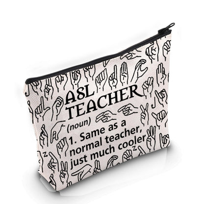 VAMSII American Sign Language Gift ASL Teacher Definition Makeup Bag ASL Cosmetic Bag ASL Teacher Appreciation Gift (ASL Teacher Definition M)