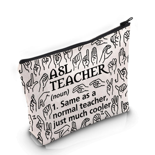 VAMSII American Sign Language Gift ASL Teacher Definition Makeup Bag ASL Cosmetic Bag ASL Teacher Appreciation Gift (ASL Teacher Definition M)