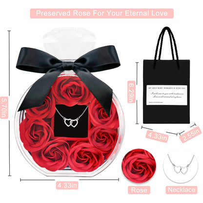 Rose Box with Necklace Artificial Preserved Flower Valentines Mothers Day for Girlfriend Mom Birthday Anniversary Personalized Romantic Gifts