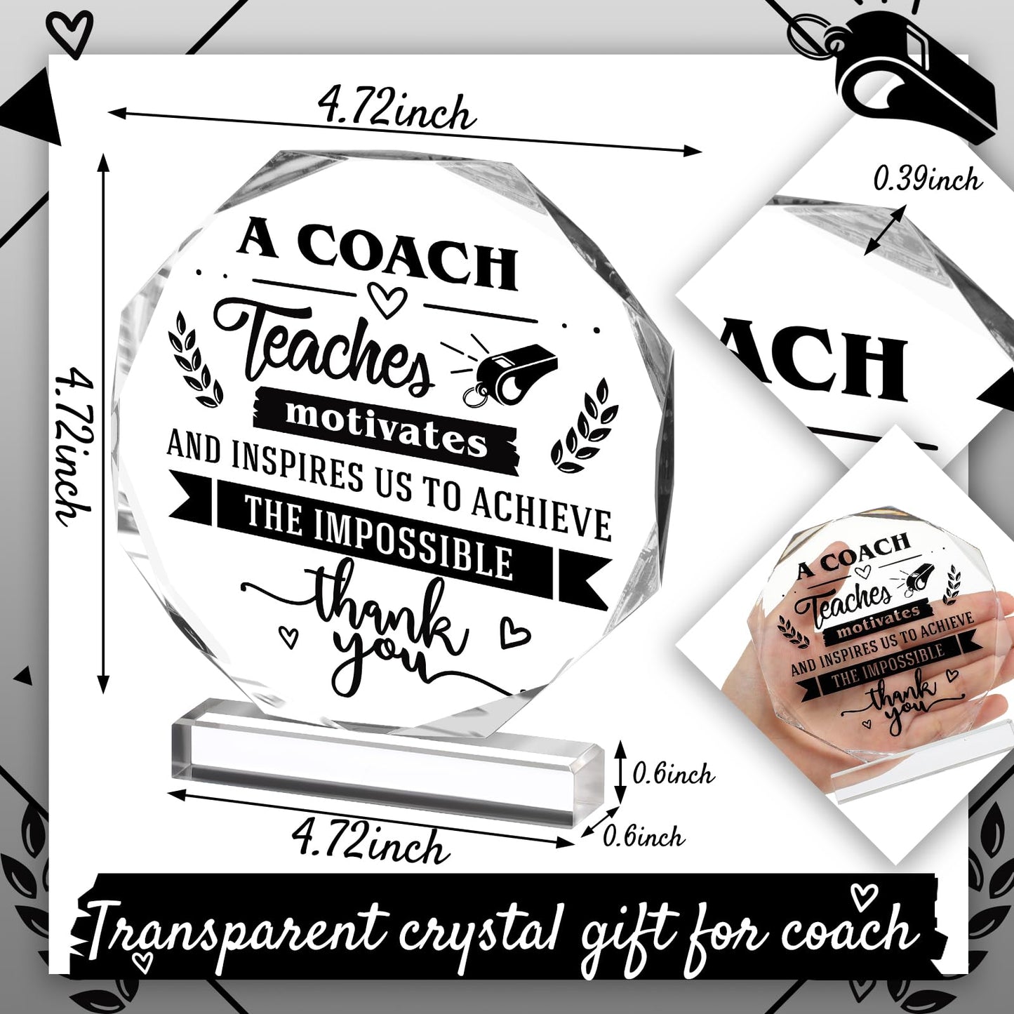 Panelee Thank You Gifts for Women Men Acrylic Appreciation Inspirational Gift Office Coworker Farewell Acrylic Sign Table Decor for Home(Thank You Coach)