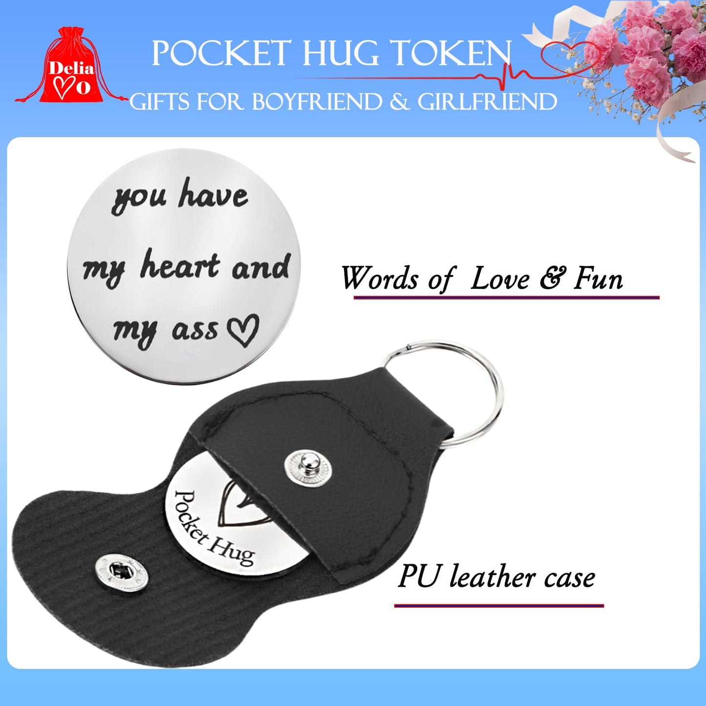 Pocket Hug Token Keychain for Women & Men - Inspirational Gifts for Him & Her Christmas Valentine's Day Graduation