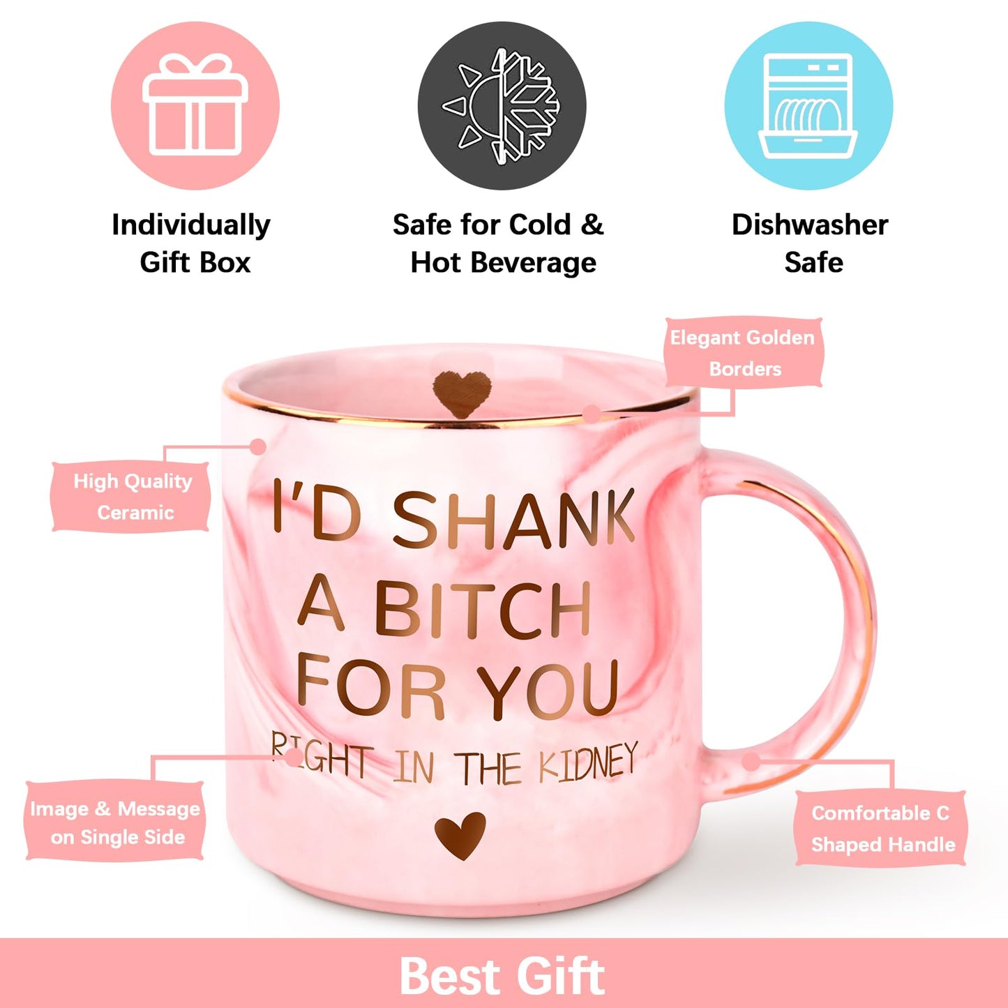 Birthday Gifts for Women - 12oz Funny Coffee Mug for Best Friend Girlfriend Besties BFF Teen Girls Sister Gifts from Sister Valentines Galentines Christmas Mothers Day Presents for Mom Grandma Aunt