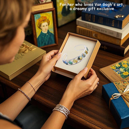 Mariiearly Van Gogh Art Pattern Bracelet；Vincent Van Gogh Starry Night Jewelry Sunflower Bracelet Almond Branch Blooming Bracelets Stained Glass Cuff Bracelets Jewelry Gifts For Artists Women