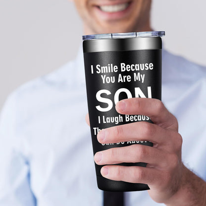 Grifarny Gifts for Son - Son Gifts from Mom, Dad - Christmas, Fathers Day, Birthday Gifts for Adult Sons - I Smile Because You are My Son Tumbler Cup 20 oz