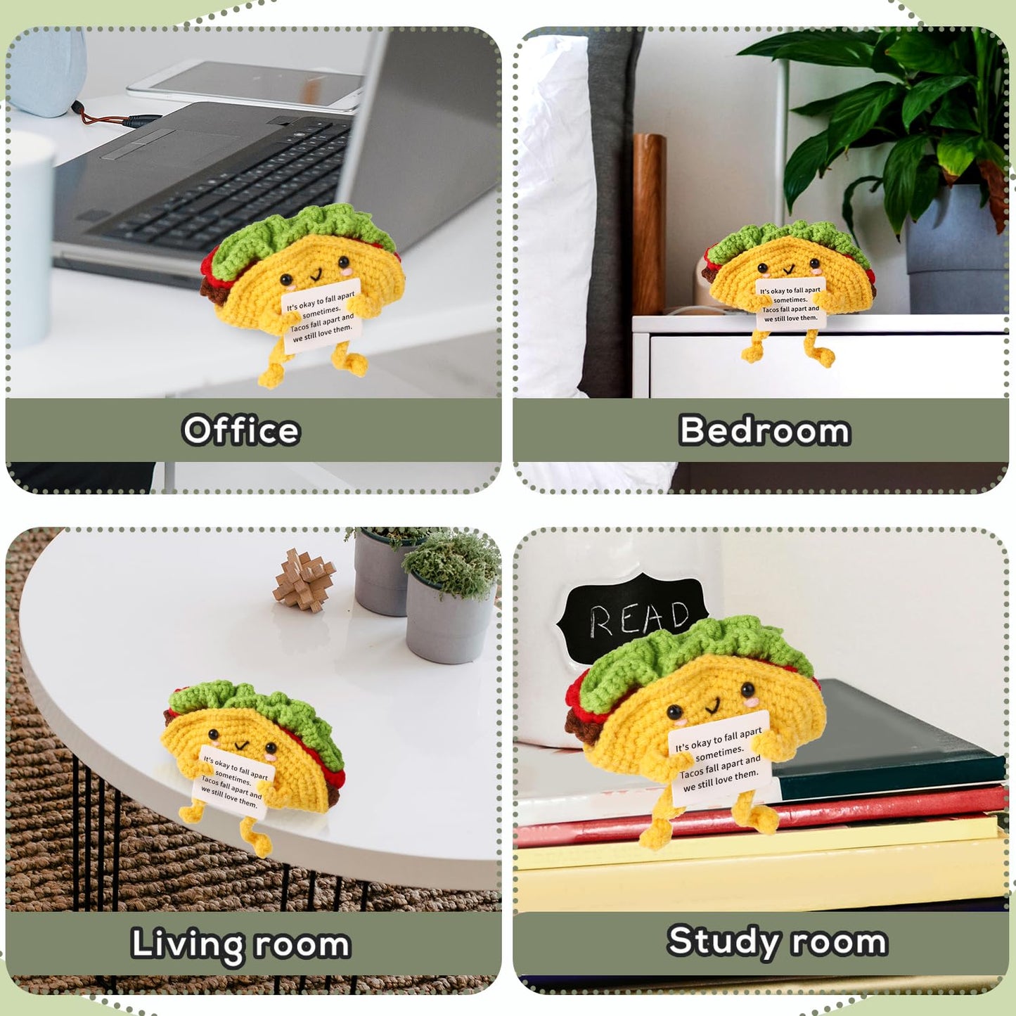Positive Support Taco, Inspirational Crochet Taco Encouragement Knitted Potato Wool Doll Motivational Handmade Toy for Cheer Up Gift Party Decoration