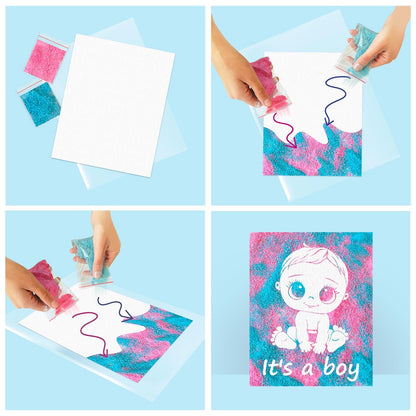 FETTIPOP Magic Art Canvas, Exposuring Sand Art (Gender Reveal – It’s a Boy Smiling) – Surprise Baby Shower Pregnancy Announcement, Unique Gift 7.9x9.8 inch