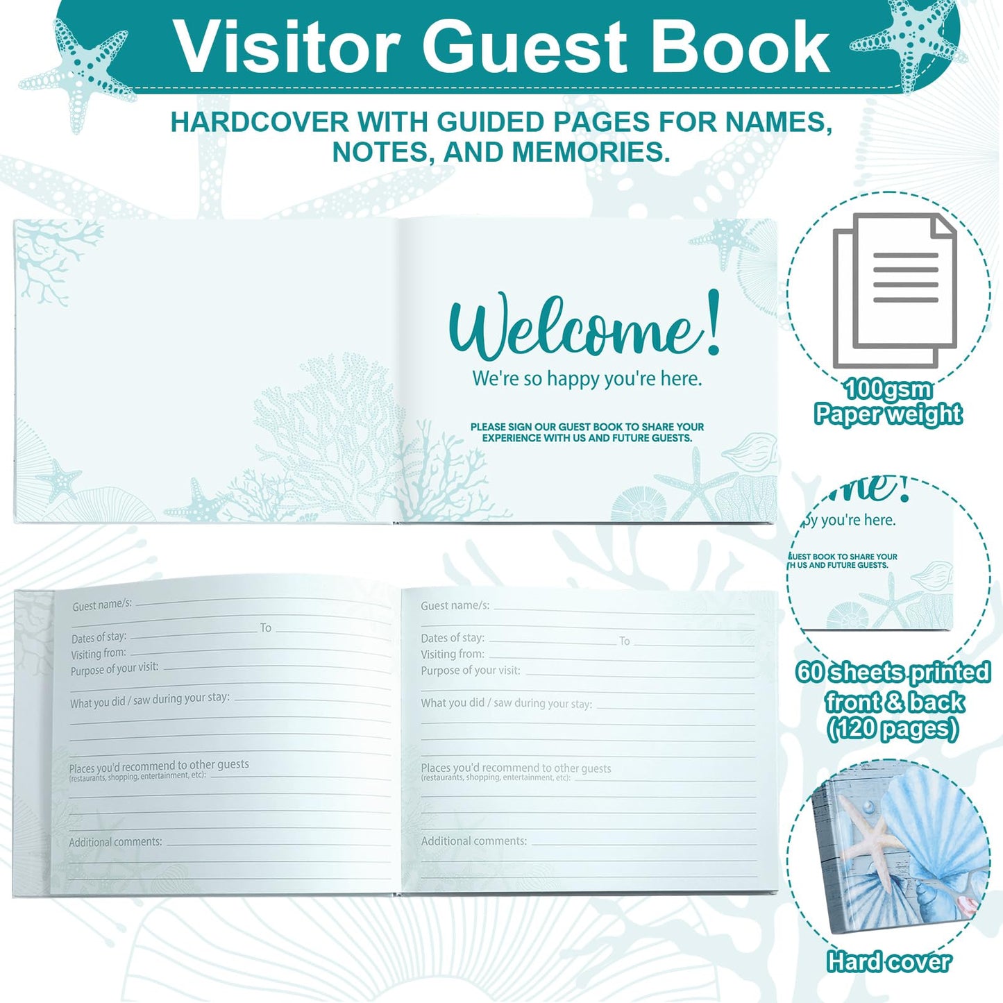 Eaasty 9 Pcs Rental House Essentials for Hosts 10 x 8 Inches 120 Pages Coastal Cabin Guest Book for Vacation Home Guesthouse Welcome Log Short Term Rentals Sign and Fridge Magnets