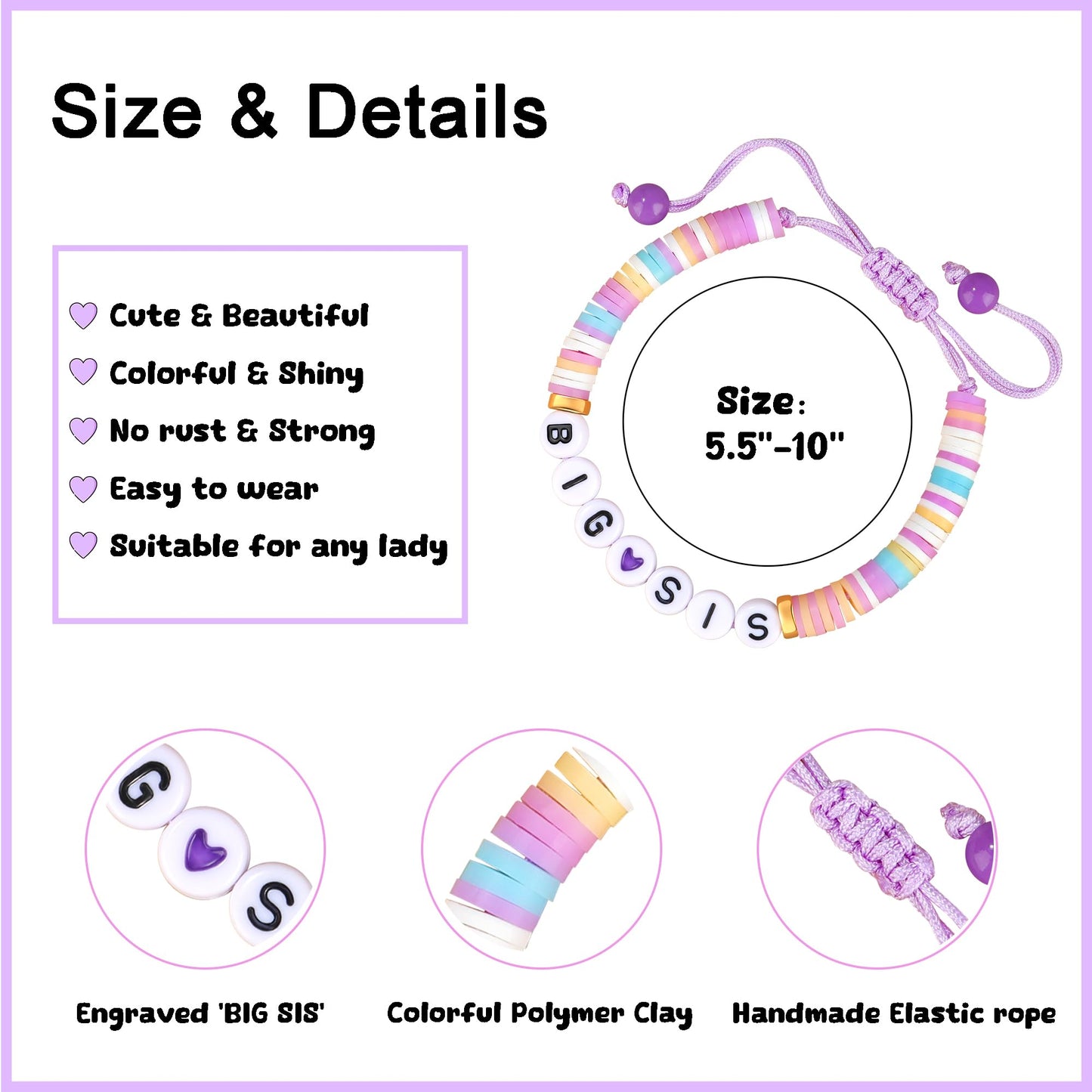 JoycuFF Big Sister and Brother Gifts for Toddler Daughter, Niece, Son, Grandson - Sis Bro Bracelets Matching Outfits for Birthday, Christmas, Announcement Jewelry