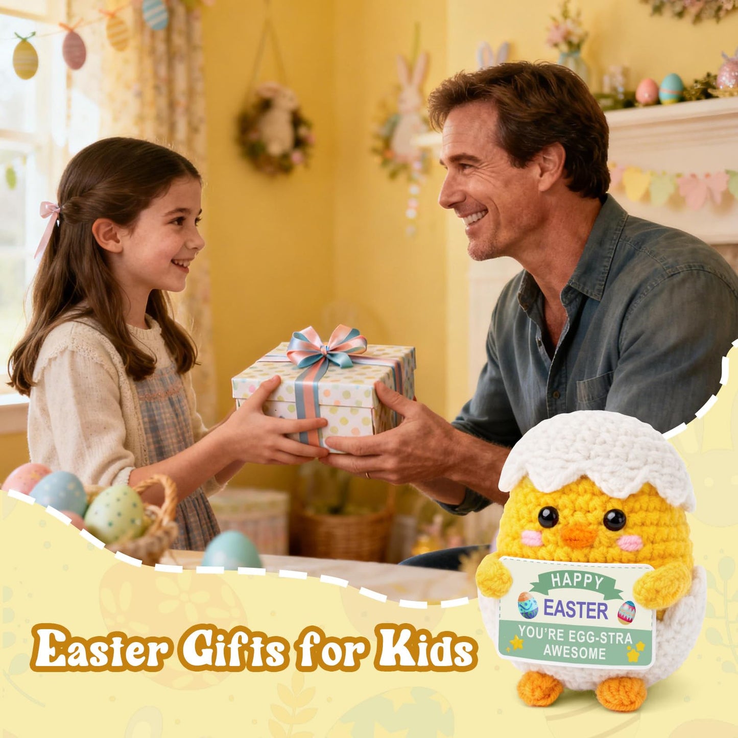 Easter Basket Stuffers for Teens Kids, Easter Gifts Crochet Spring Egg & Chick Plush, Jesus Christian Non Candy Egg Fillers Toy for Boys & Girls 8-12, 6-8, Tweens 10-12 Year Old