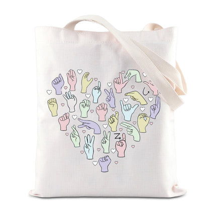 TGBJE ASL Tote Bag - American Sign Language Shopping Bag - Deaf Awareness Gift