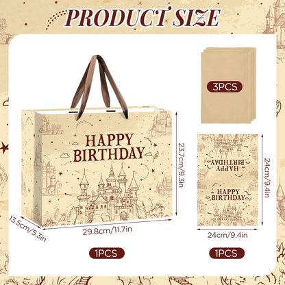Frakron Magical Wizard Gift Bags Wizard Birthday Party Favors Gift Bag with Wrapping Paper and Card Castle School Party Wrapping Bags for Boys Girls Birthday Party Decoration