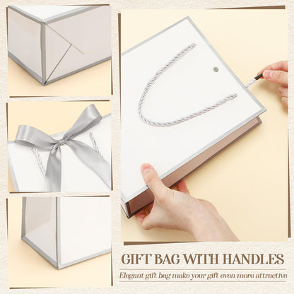 Silkfly 12 Pcs Wedding Paper Gift Bags with Handle 9x7x3.15'' Thank You Gifts Bags with Ribbon Bow Bridal Shower Gifts for Baby Shower Graduation Holiday Birthday Party Supplies (White,Silver)