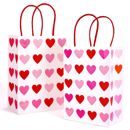 FYSUIMU 24Pcs Valentine' s Day Paper Gift Bags Red Pink Love Heart Candy Goodie Bags with Handles for Wedding Anniversary Mother' s Day Birthday Party Favors