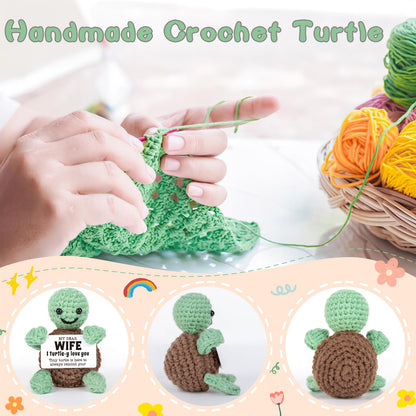 4THFARMES Mini Funny Turtle Gifts for Wife from Husband, Birthday for Wife Wifey Romantic, I Love You Small Cool Cute Stuff Things, Handmade Emotional Positive Crochet Turtle