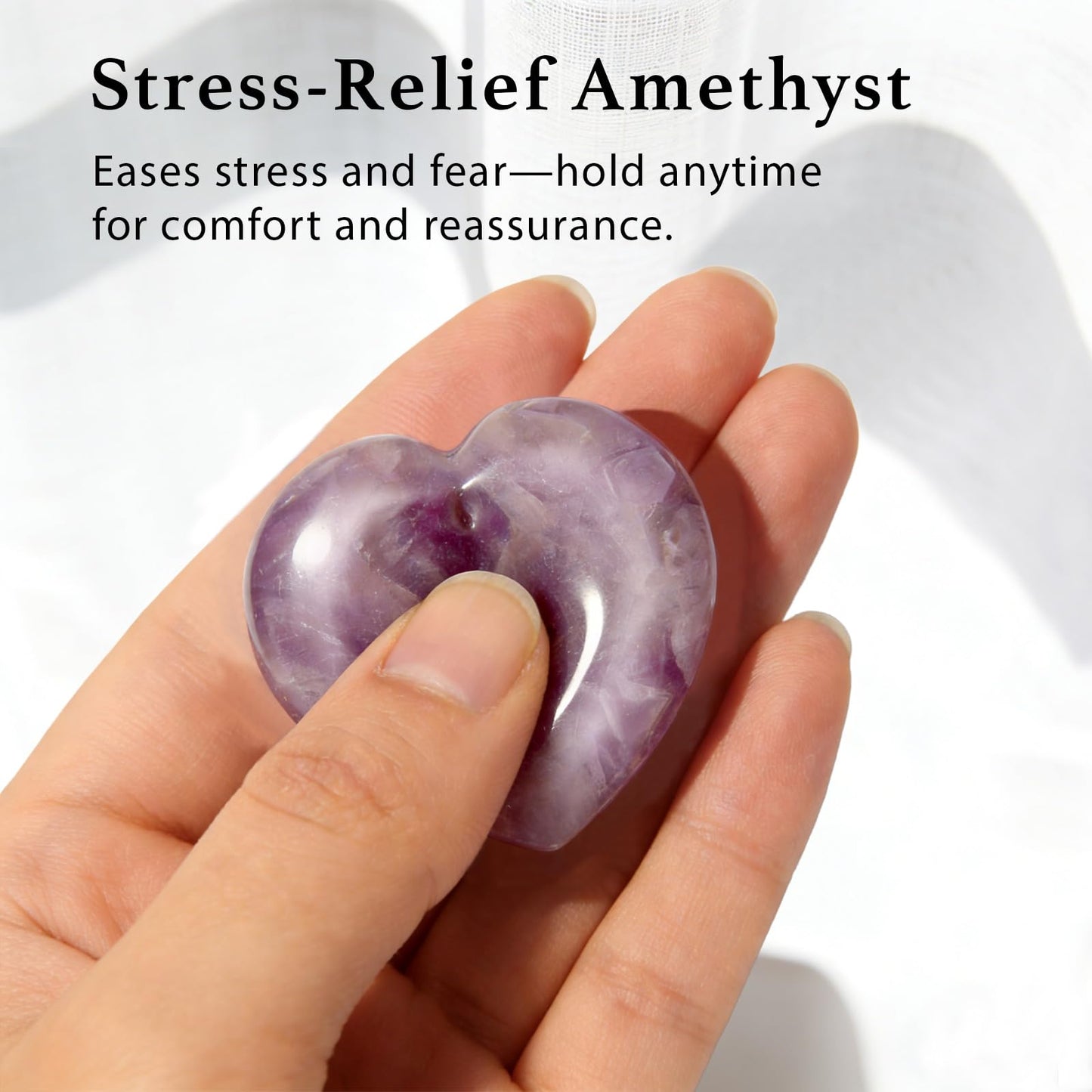 Anxiety Support Gift for Women - Amethyst Crystal Worry Stone, Stress Relief Thumb Stone, Thinking of You Comfort Gift, Inspirational Keepsake for Friends Family & Loved Ones (Amethyst)