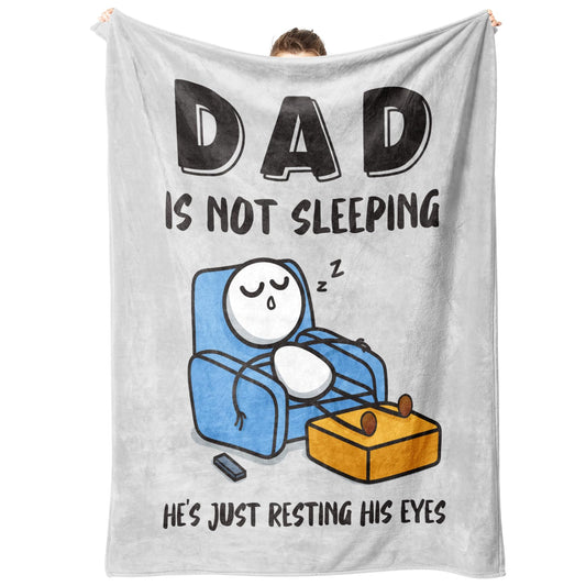 Funny Fathers Day Birthday Gift for Dad Husband, Dad is Not Sleeping Blanket, Dads Gifts from Daughter Son, Super Soft Throws Blanket for Couch and Napping, 60" x 50" (Gray)