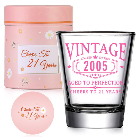 21st Birthday Gifts for Her - Limited Edition Shot Glass - Vintage 2005 Cheers To 21 Years, Finally 21 Party Decorations Supplies - Turning 21 Bday Present for Girl Women Sister Daughter Friends