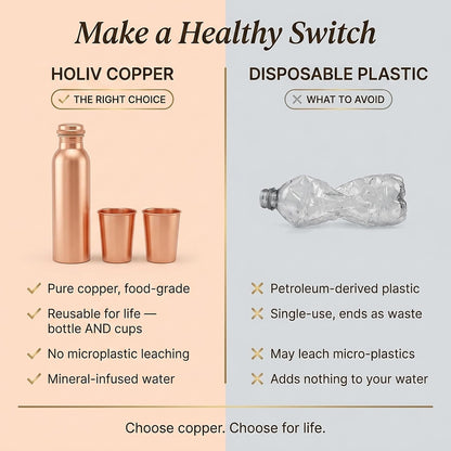 Pure Copper Water Bottle and 2 Tumblers Set - 3 Piece Handcrafted Drinkware Gift Set | 34 Oz Bottle + Two 10 Oz Cups | Jointless Leakproof Ayurvedic Wellness & Hydration