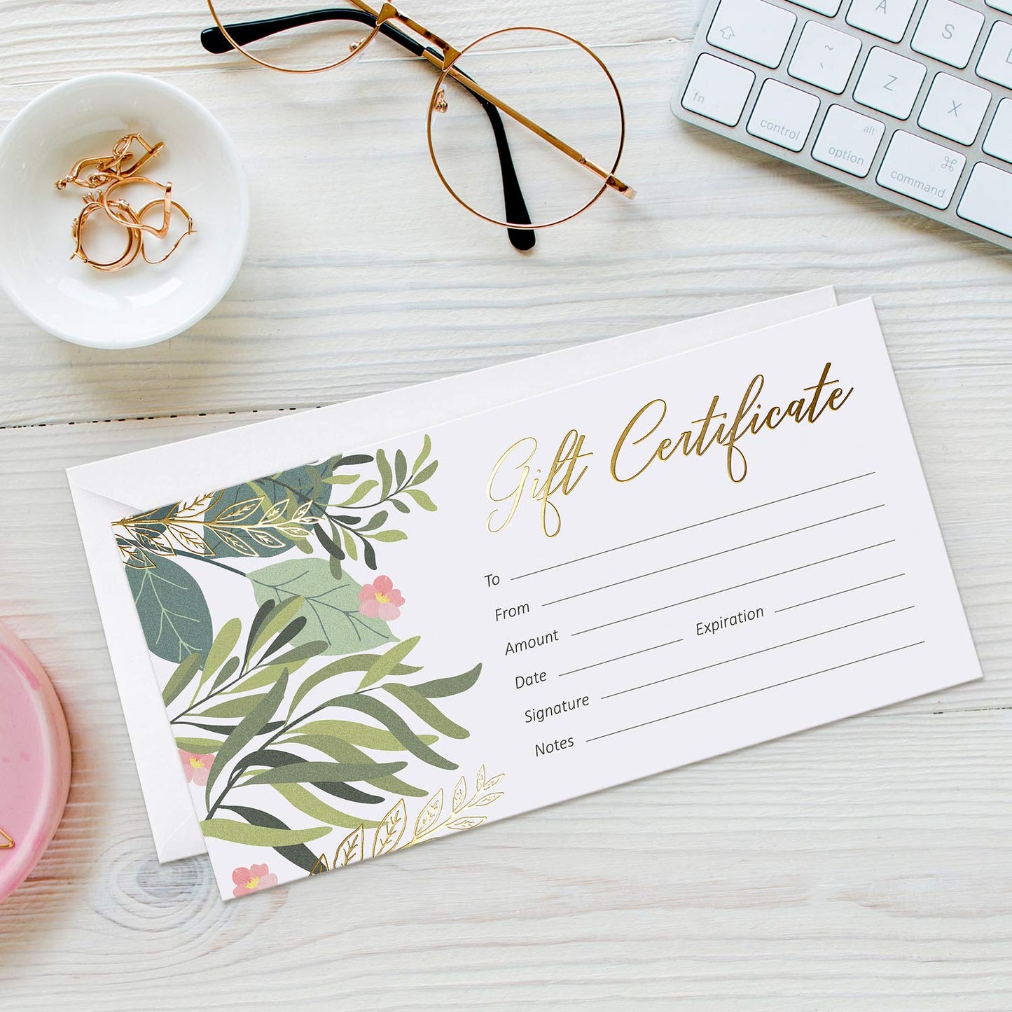 Sweetzer & Orange Blank Gift Certificates for Business with Gold Foil- 25 Gift Certificate Cards with Envelopes for Spa, Salon, Restaurants, Custom Client Vouchers for Birthday, Work Card – 3.75x7.5”