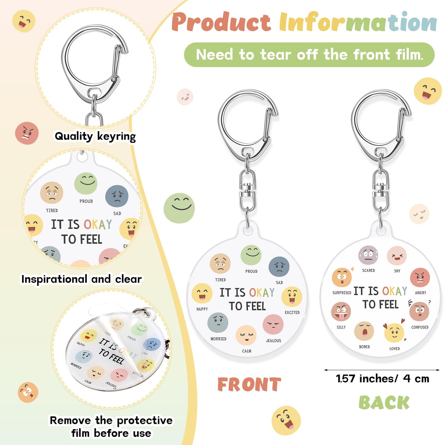 48 Pcs 16 Sets Mental Health Gift Bulk Pastel Inspirational Pens Motivational Funny Emotion Keychains with Positive Cards Employee Appreciation Gifts for Office Staff Coworker Teachers Students