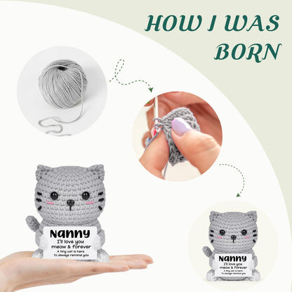 AceThrills Nanny Gifts, Birthday Gift for Nanny from Granddaughter Grandson, Grandma Handmade Emotional Positive Mini Crochet Cat