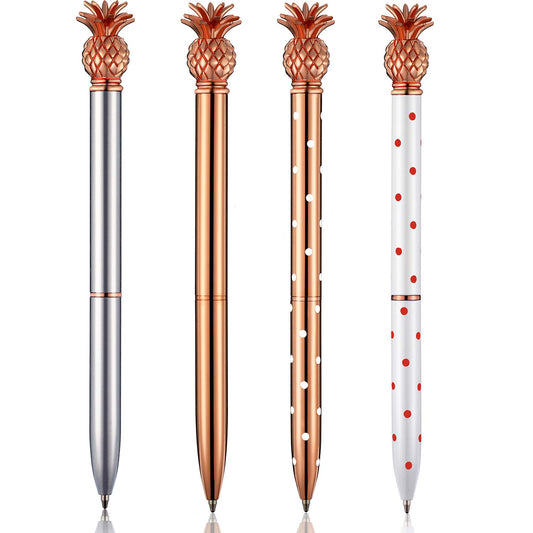 Outus Pineapple Pens Metal Ballpoint Rose Gold Pens for Graduate Back to School Gifts Black Ink Office Supplies Birthday Wedding Baby Shower Presents,1.0 mm(4 Pieces)