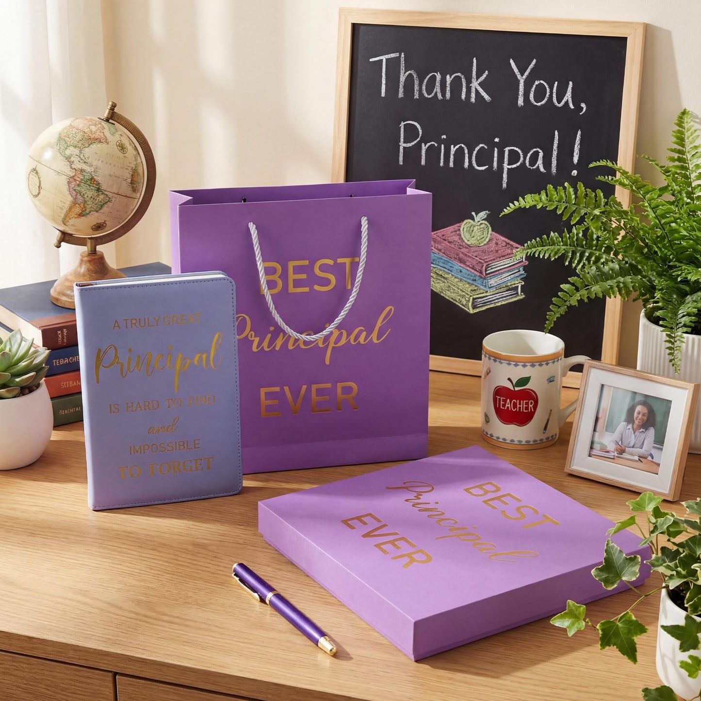Hungdao 3 Pcs Best Principal Appreciation Gifts for Men Women A5 Leather Journal Principal Notebook with Ballpoint Pen Bags Box for Educator Retirement Birthday Teacher Coworker(Purple)