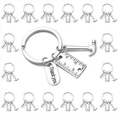 PHAETON 20PCS Toolbox Pendant Keychain Hammer & Ruler Charm Keychain with Thank You Tag for Dad, Father’s Day Birthday Gifts Builders, Construction Team, Handyman Appreciation Keyring