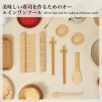 Delamu Sushi Making Kit, 20 in 1 Bazooka Roller Kit with Chef’s Knife, Bamboo Mats, Rice Mold, Temaki Sushi Mats, Rice Paddle, Spreader, Chopsticks, Sauce Dishes, Guide Book