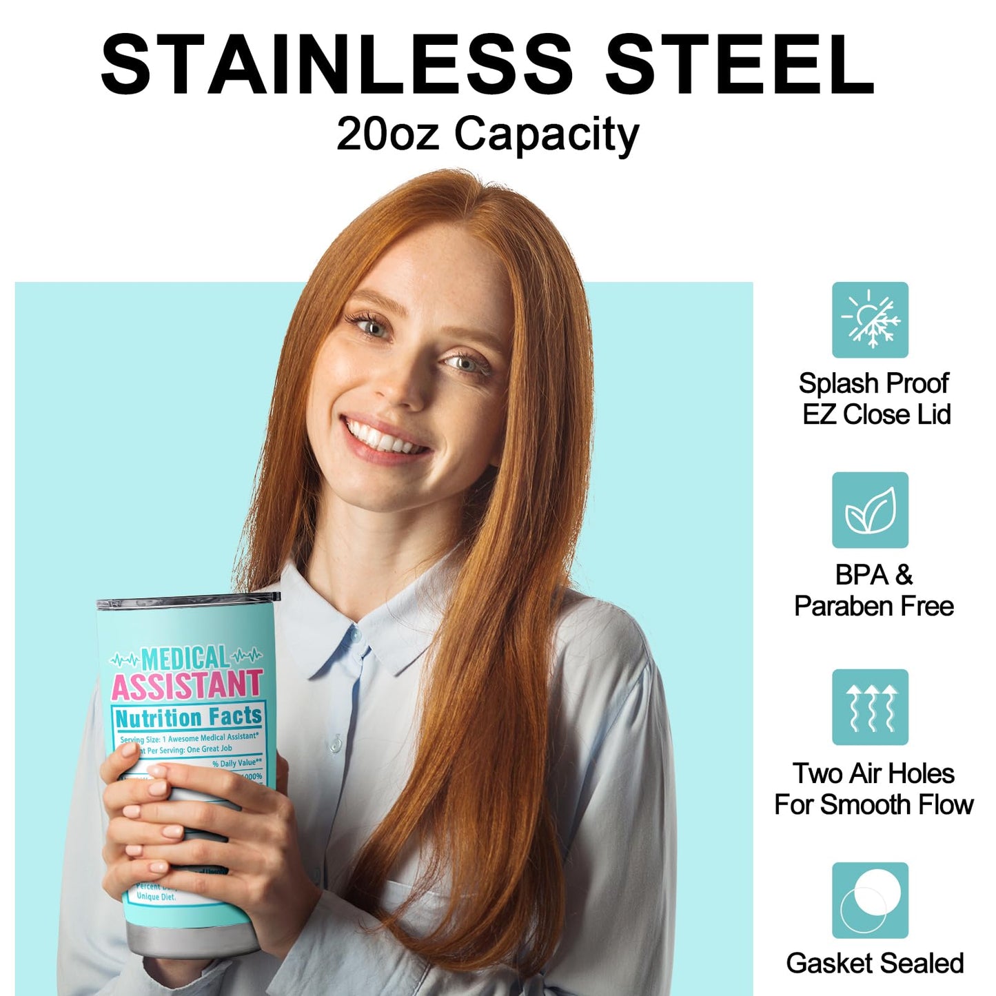 Medical Assistant Gifts for Women, MA Week Gift for Her, MA Appreciation Gifts, 20oz Stainless Steel Coffee Mug Tumbler, Medical Assistant Week Presents for Women