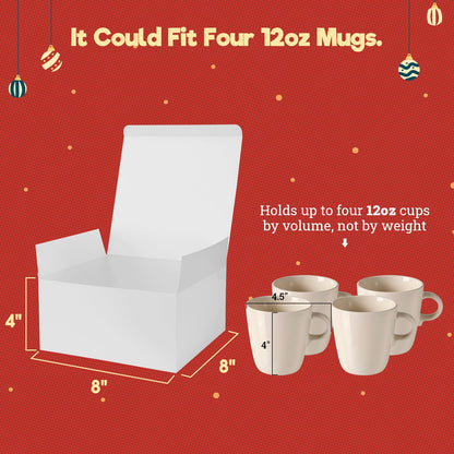 MESHA 8x8x4 Gift Box 50 Pack White Gift Boxes with Lids, DIY Bridesmaid Proposal Box, Recyclable,Foldable Box for Wedding, Birthday Party